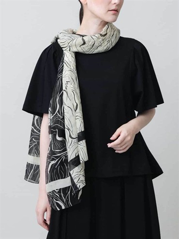 線條花卉棉質圍巾