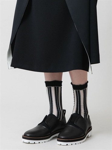 條紋縫線提花襪[日本製]