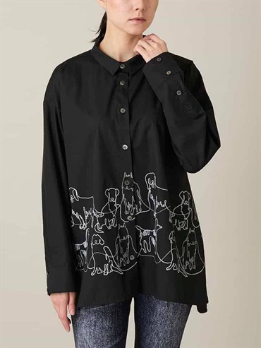 狗狗刺繡印花襯衫(黑色(94)/38)