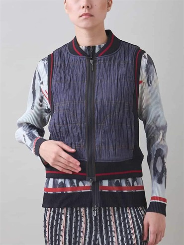 皺褶牛仔圖案拼接背心