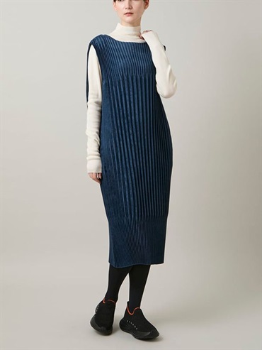 環保麂皮紋手風琴百褶洋裝(海軍藍(57)/38)