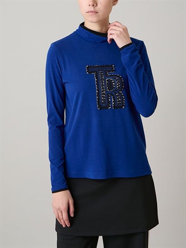 鏤空刺繡標誌暖感針織上衣(藍色(55)/38)