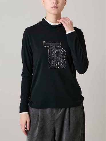 鏤空刺繡標誌暖感針織上衣(黑色(94)/38)