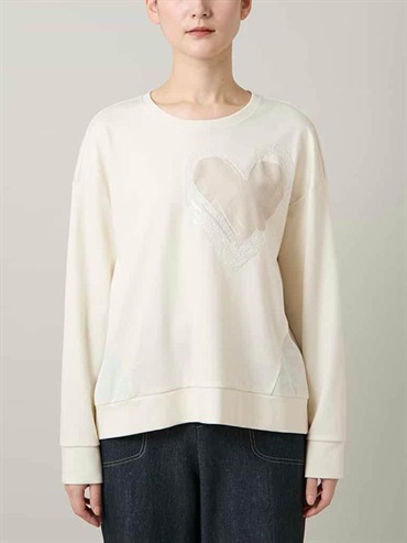 愛心圖案拼接設計套頭衫[日本製](米白色(80)/38)