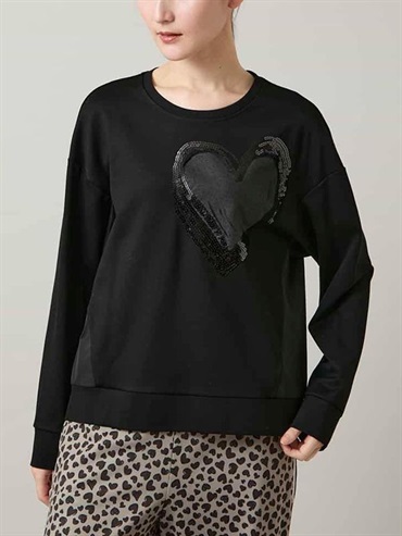 愛心圖案拼接設計套頭衫[日本製](黑色(94)/38)