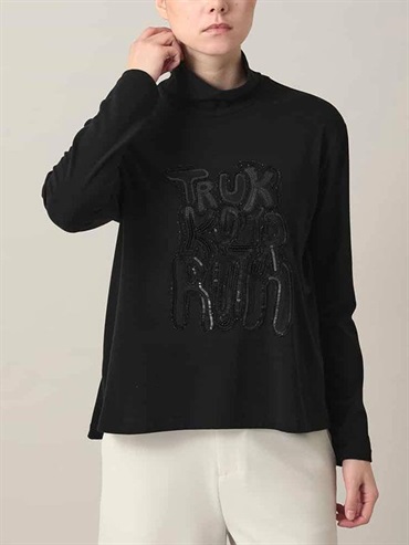 亮片刺繡LOGO設計針織上衣[日本製](黑色(94)/38)