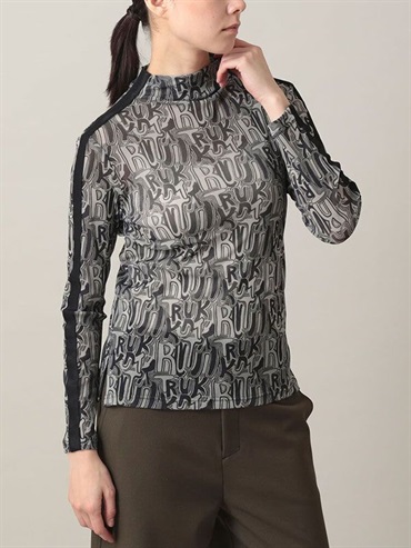 網紗LOGO印花針織上衣[日本製](黑色(94)/38)