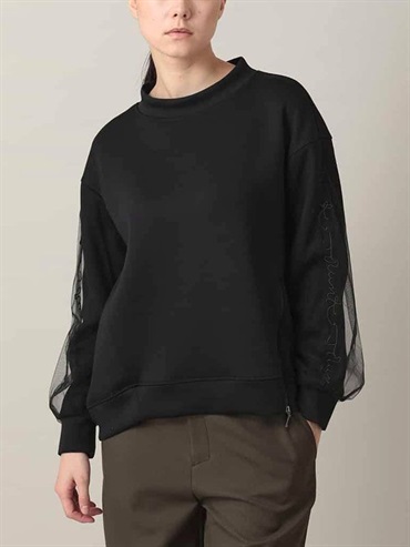 網紗刺繡袖設計針織上衣(黑色(94)/38)