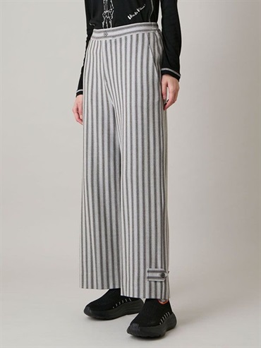 下擺鈕扣條紋輕鬆長褲(灰色(92)/38)