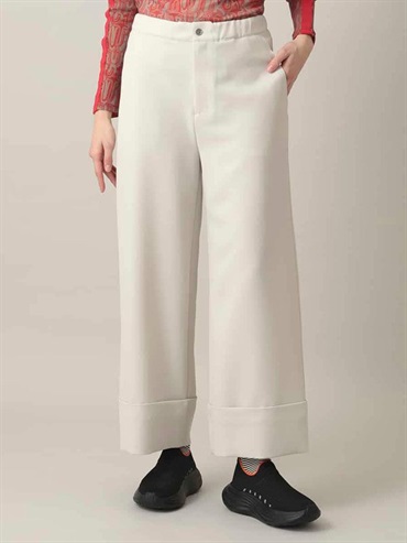 斜紋彈性捲邊寬褲(米色(82)/38)