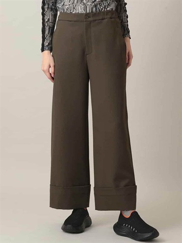 斜紋彈性捲邊寬褲