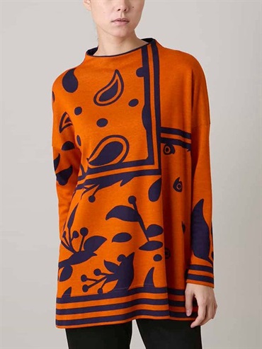 幾何佩斯利方塊剪裁長版上衣(桔色(15)/38)