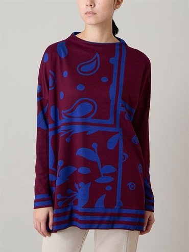 幾何佩斯利方塊剪裁長版上衣(藍色(55)/38)