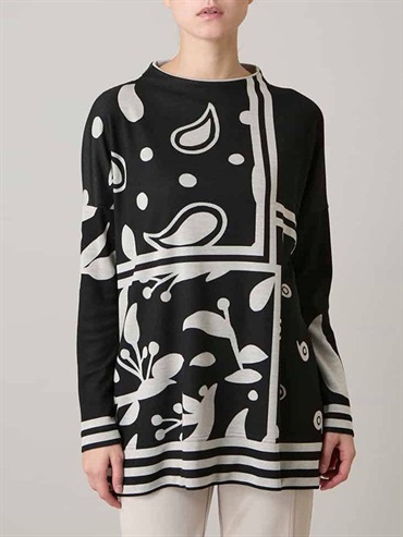 幾何佩斯利方塊剪裁長版上衣(黑色(94)/38)