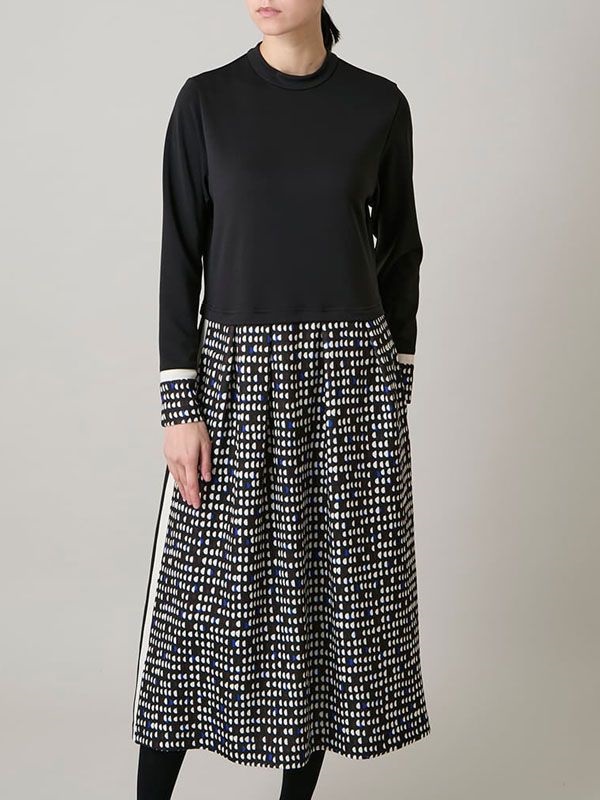 小圓點拼接印花拼接洋裝(黑色(94)/38)