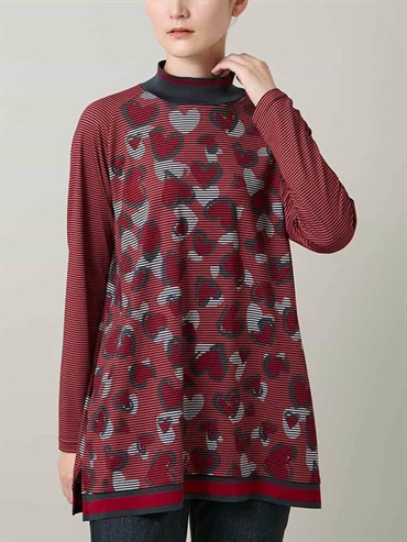 愛心動物圖樣條紋長版上衣