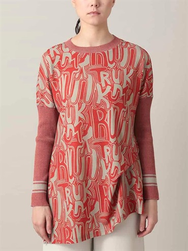 LOGO 印花拼接羅紋長版上衣[日本製](玫紅色(05)/38)