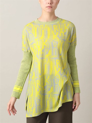 LOGO 印花拼接羅紋長版上衣[日本製](黃色(25)/38)