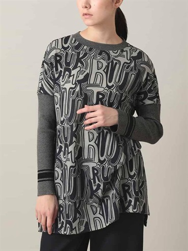 LOGO 印花拼接羅紋長版上衣[日本製](黑色(94)/38)